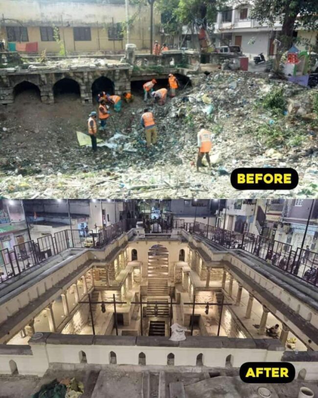 Bansilalpet stepwell before and after